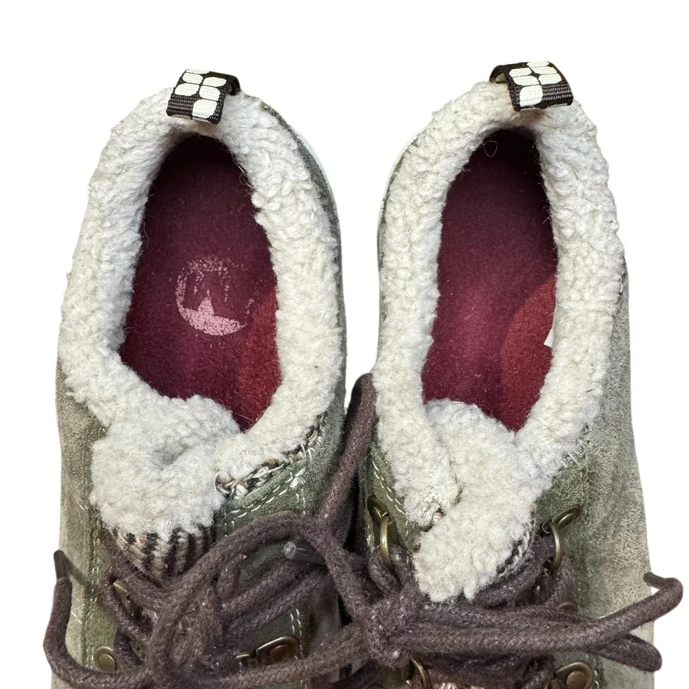 Merrell Shoes Womens Size 8 Dark Olive Ivory Faux Fur Lined‎ Hiking Winter Boots